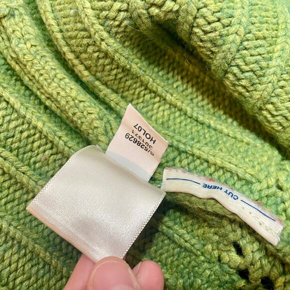 VTG Y2K Old Navy Green Knit Toggle Sweater Cowl Neck Cottagecore Cardigan Small - Picture 12 of 13